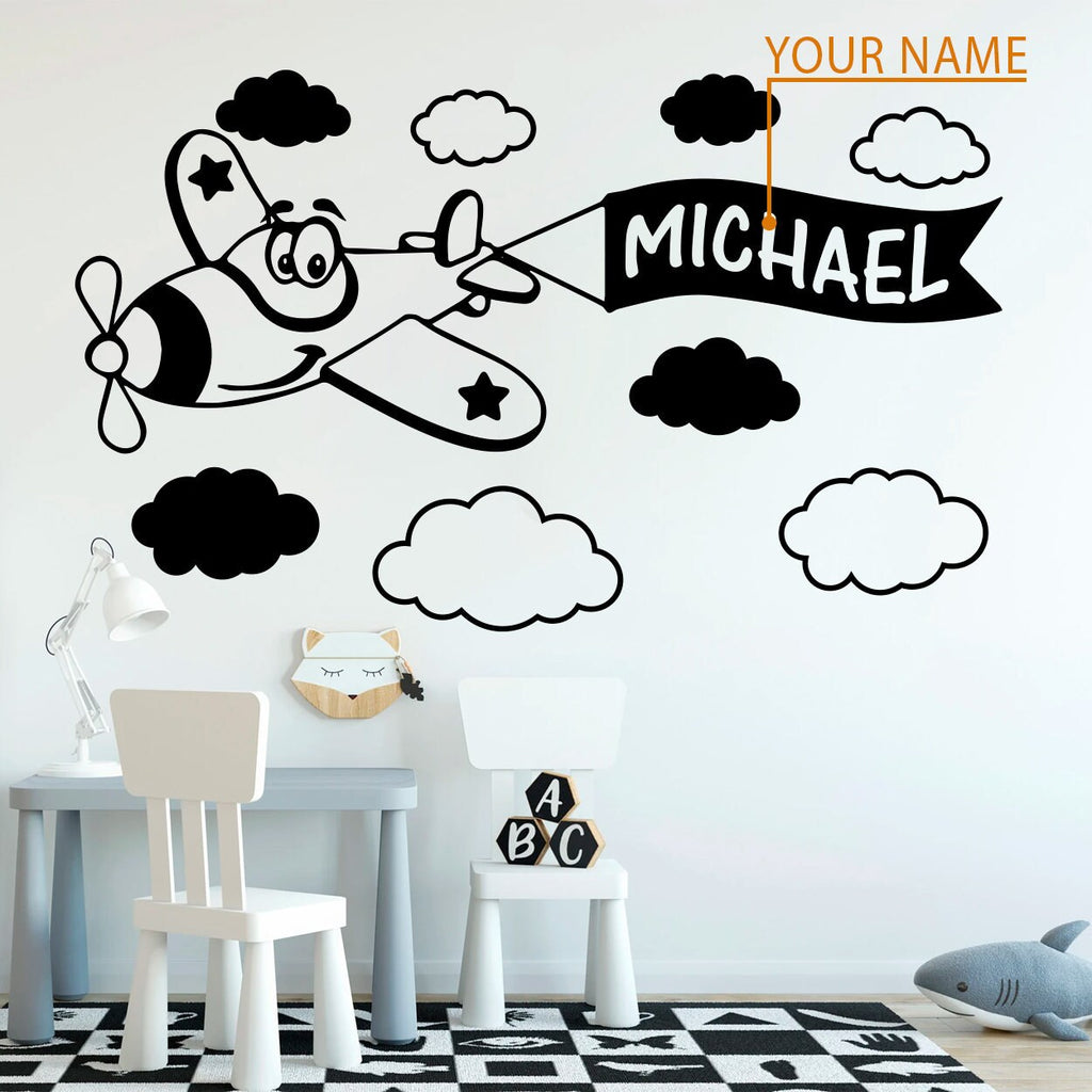 Custom Name Airplane Wall Decal: Kids Nursery Decor