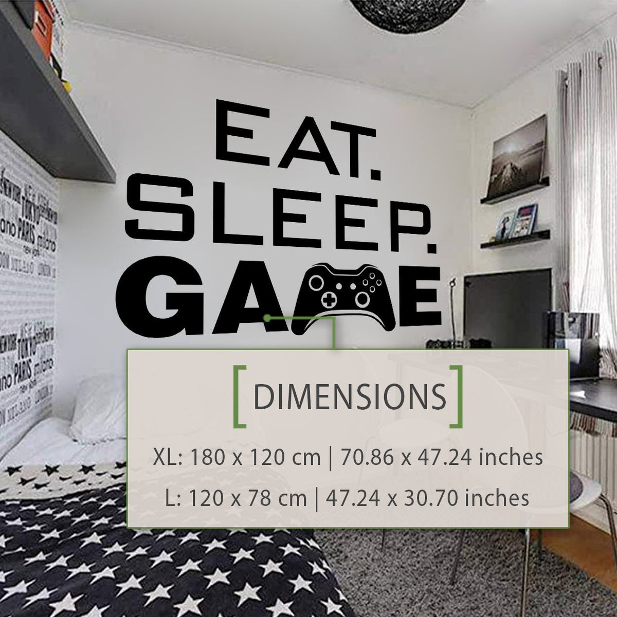 Eat Sleep Game Wall Decal, Controller Gamer Room Decor, Battlestation Vinyl Sticker