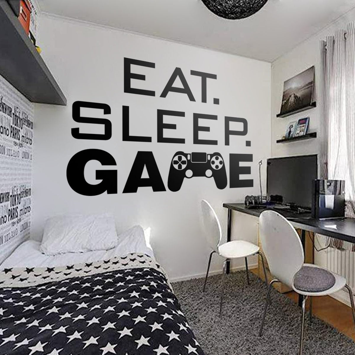 Eat Sleep Game Wall Decal, Minimalist Gamer Room Decor, Battlestation Sticker