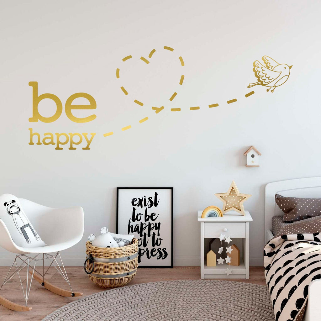 Be Happy Bird Wall Decal: Kids Room Decor