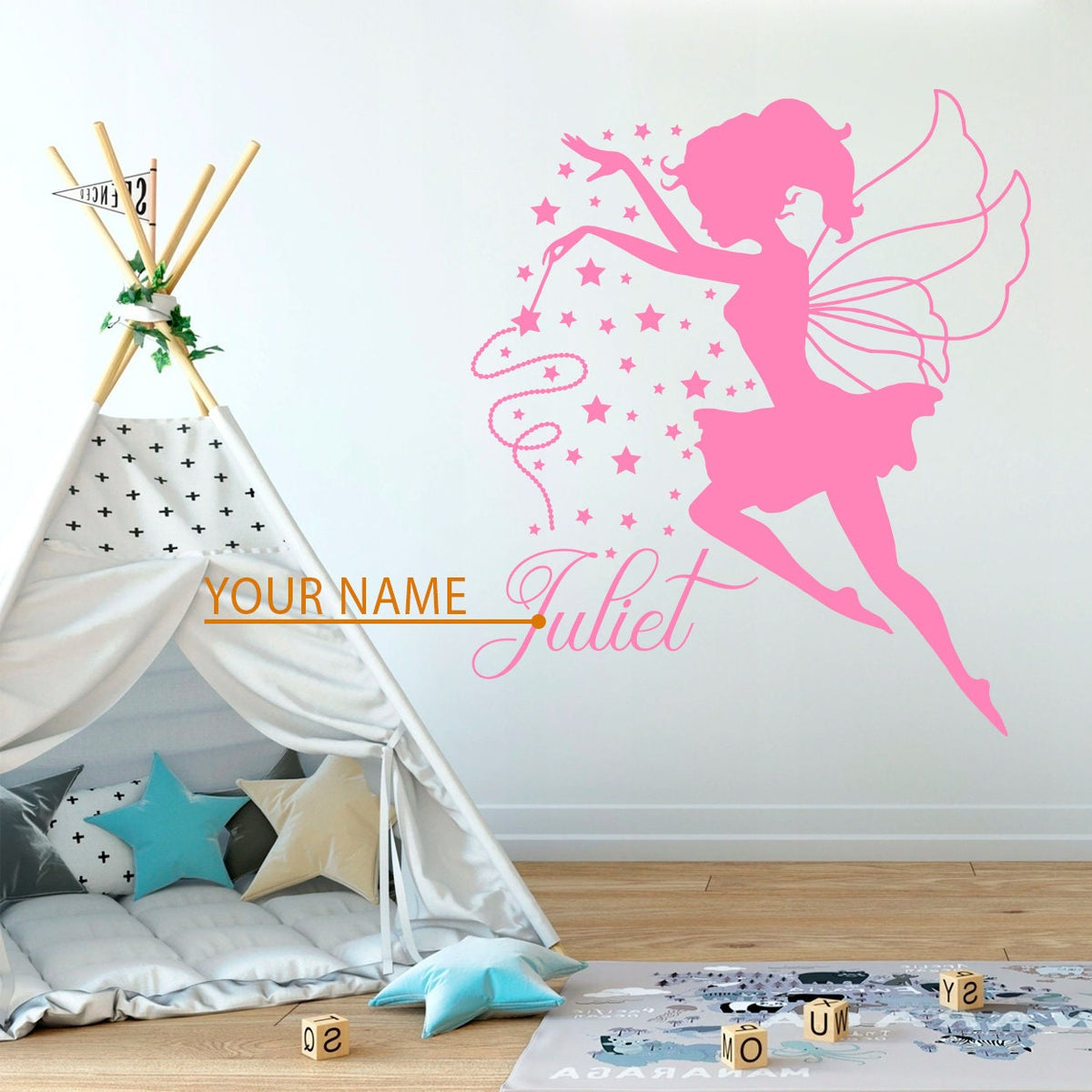 Custom Name Fairy Wall Decal: Stars, Kids Room Decor