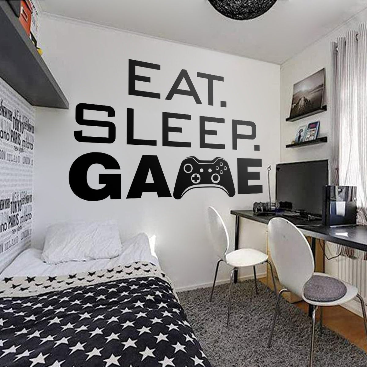 Eat Sleep Game Wall Decal, Controller Gamer Room Decor, Battlestation Vinyl Sticker