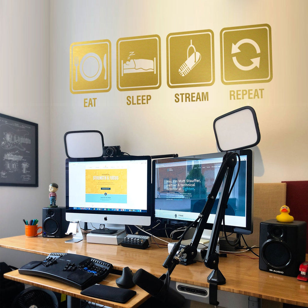 Eat Sleep Stream Repeat Wall Decal, Streamer Room Decor, Gamer Battlestation Vinyl