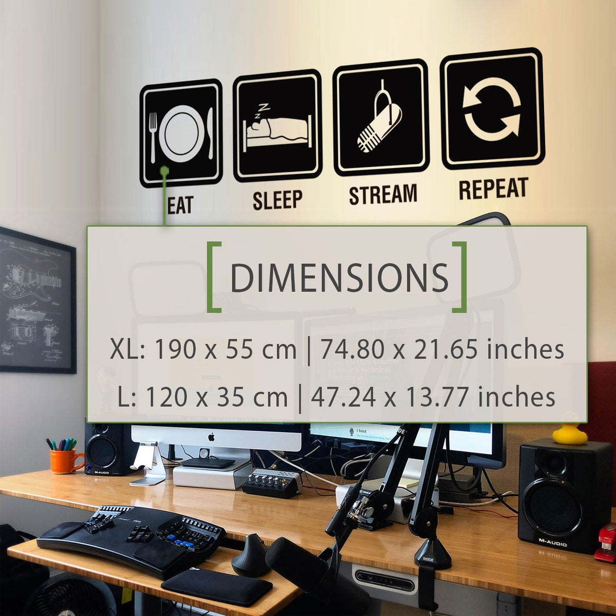 Eat Sleep Stream Repeat Wall Decal, Streamer Room Decor, Gamer Battlestation Vinyl