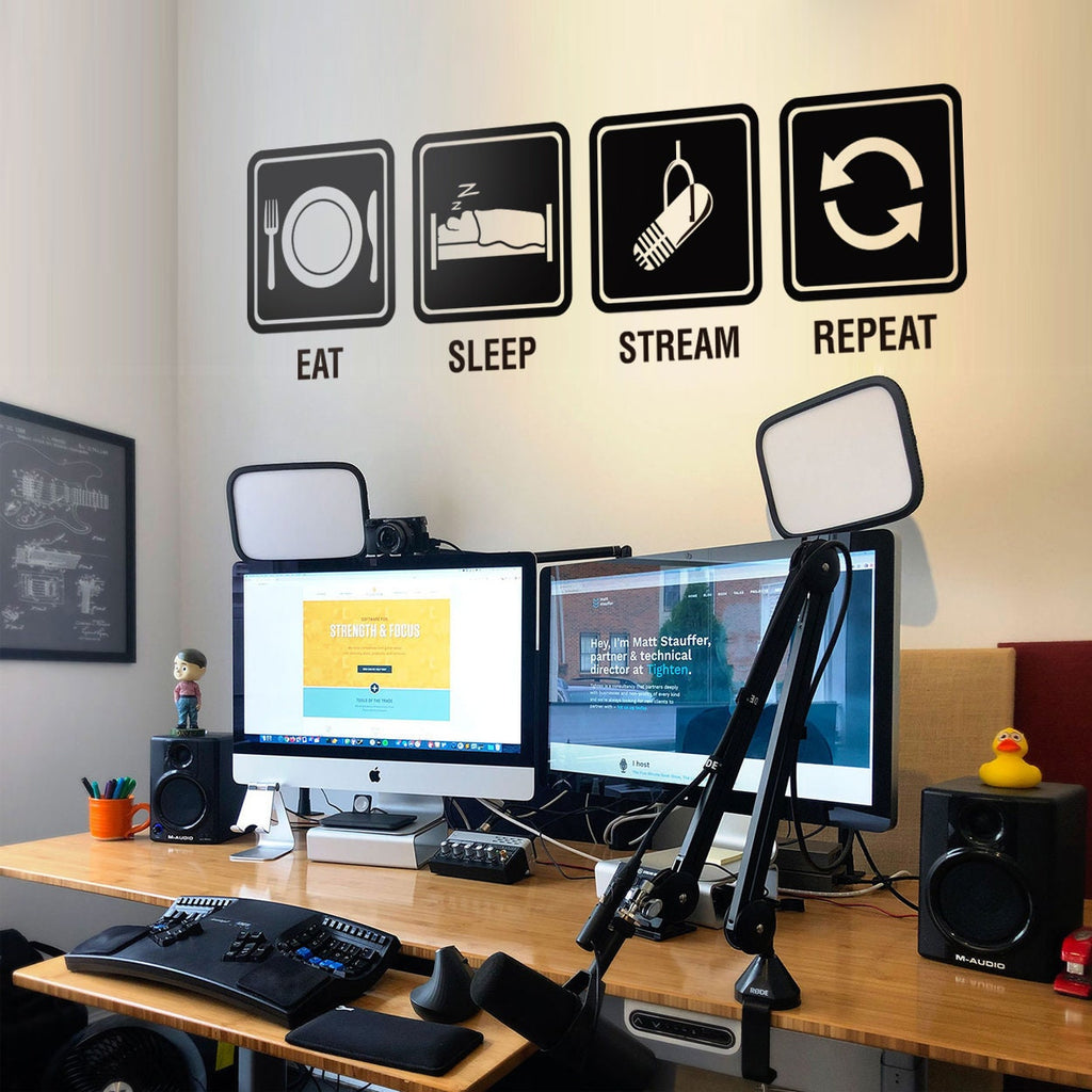 Eat Sleep Stream Repeat Wall Decal, Streamer Room Decor, Gamer Battlestation Vinyl
