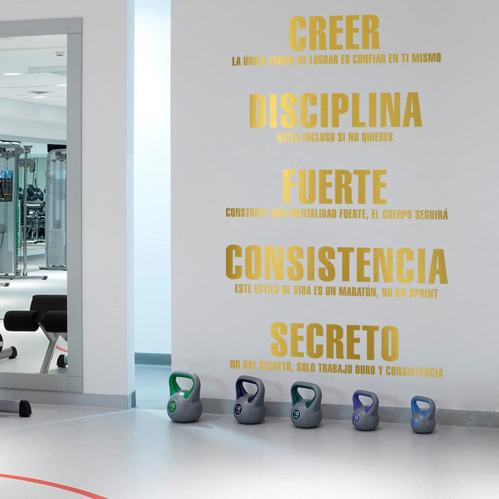 Gym Values Wall Decal in Spanish, Motivational Fitness Studio Word Art, Vinyl Decor