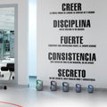 Gym Values Wall Decal in Spanish, Motivational Fitness Studio Word Art, Vinyl Decor