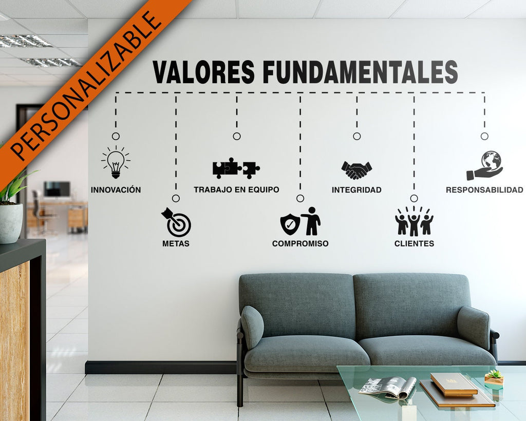 Valores Fundamentales Wall Decal, Spanish Core Values Office Wall Art, Vinyl Lettering