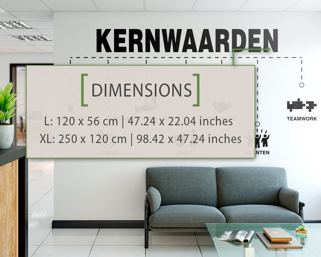 Kernwaarden Wall Decal, Dutch Core Values Office Wall Art, Vinyl Lettering for Workspace