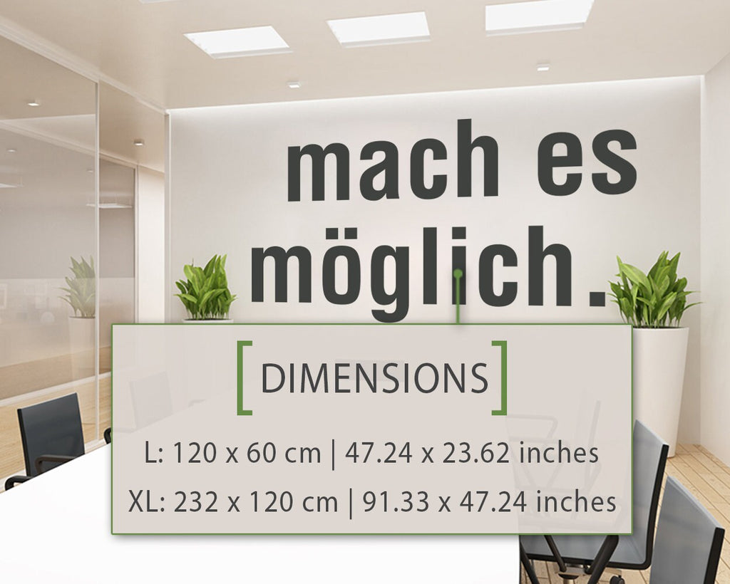 Office Wall Decal: German 'Mach Es Moeglich' Motivational Decor