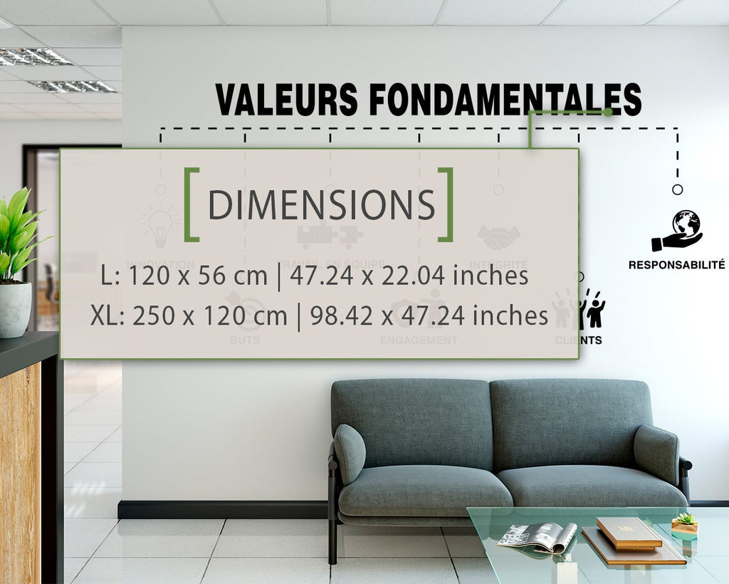 Valeurs Fondamentales Wall Decal, French Core Values Office Wall Art, Vinyl Lettering