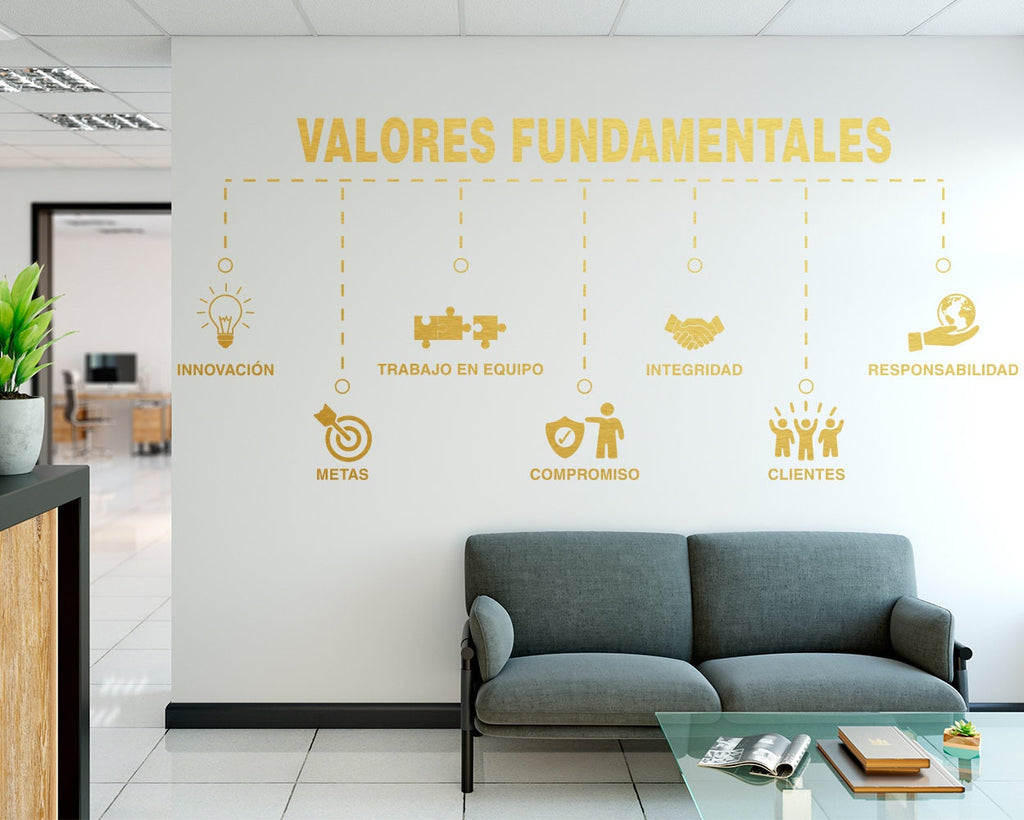 Valores Fundamentales Wall Decal, Spanish Core Values Office Wall Art, Vinyl Lettering