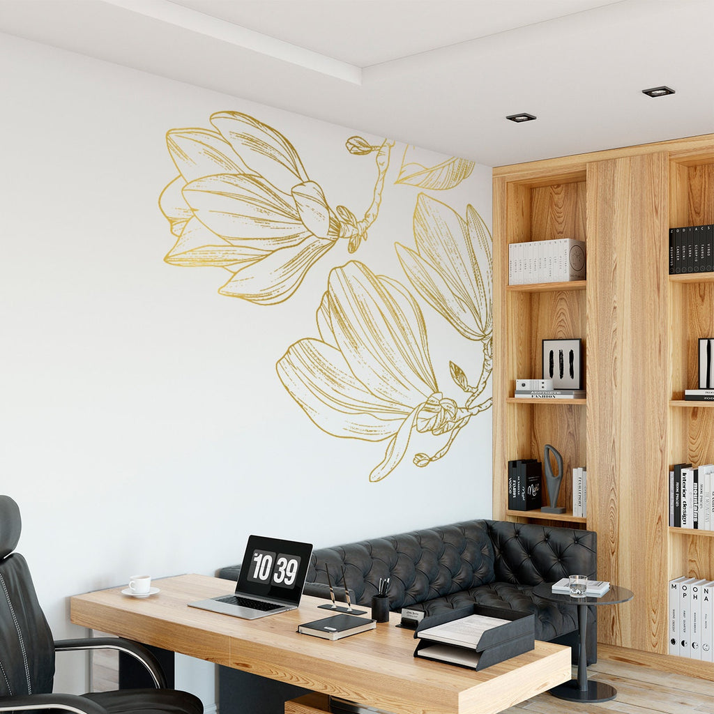 Magnolia Flower Corner Wall Decal: Minimalist Floral Decor