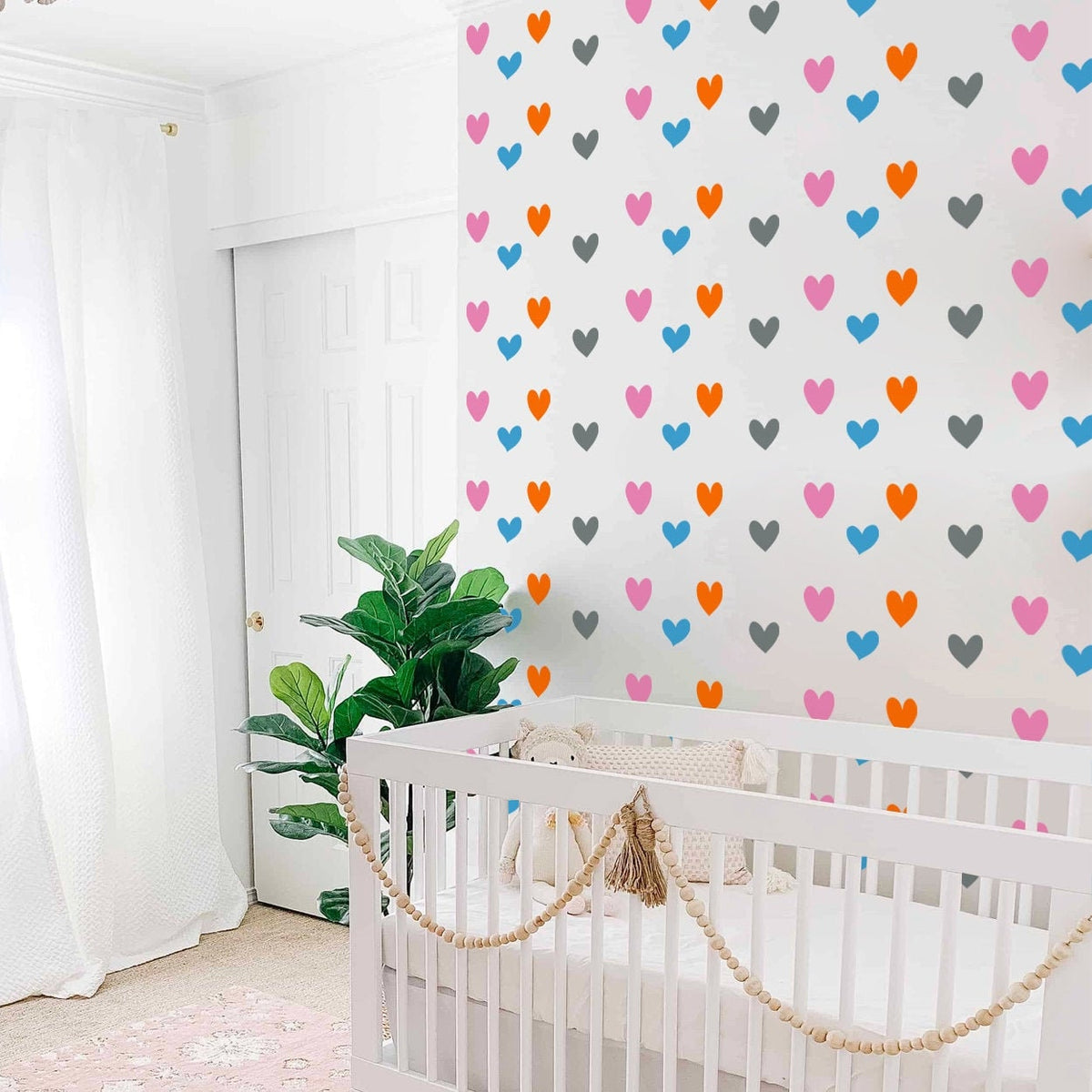 Rainbow Heart Wall Decals: Colorful Nursery Decor, Kids Room (104 Hearts)