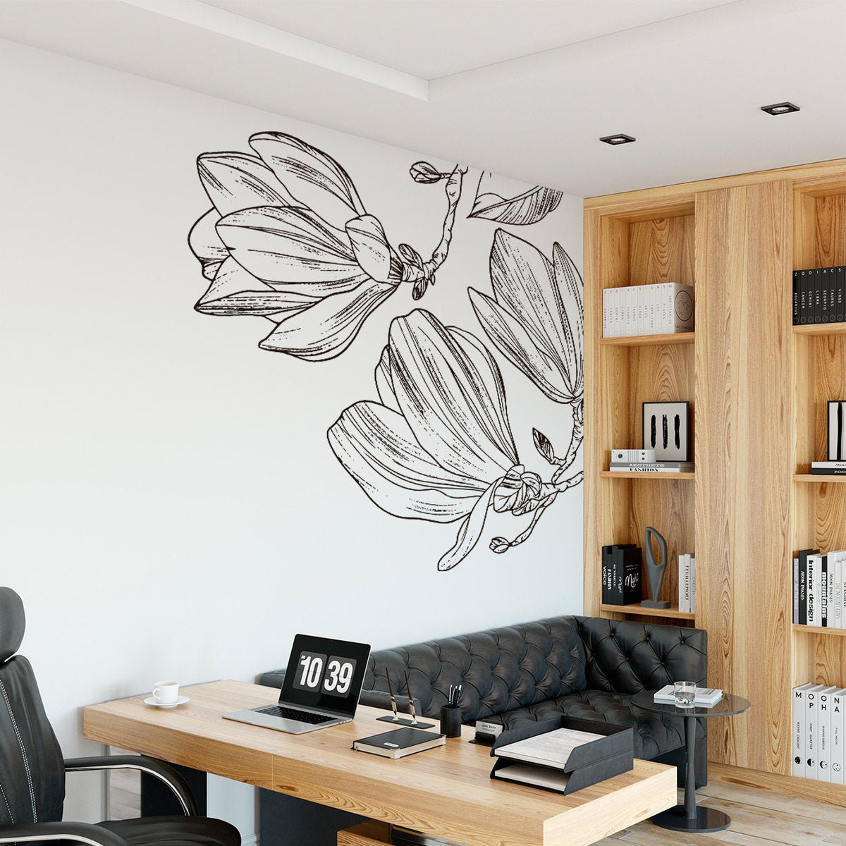 Magnolia Flower Corner Wall Decal: Minimalist Floral Decor