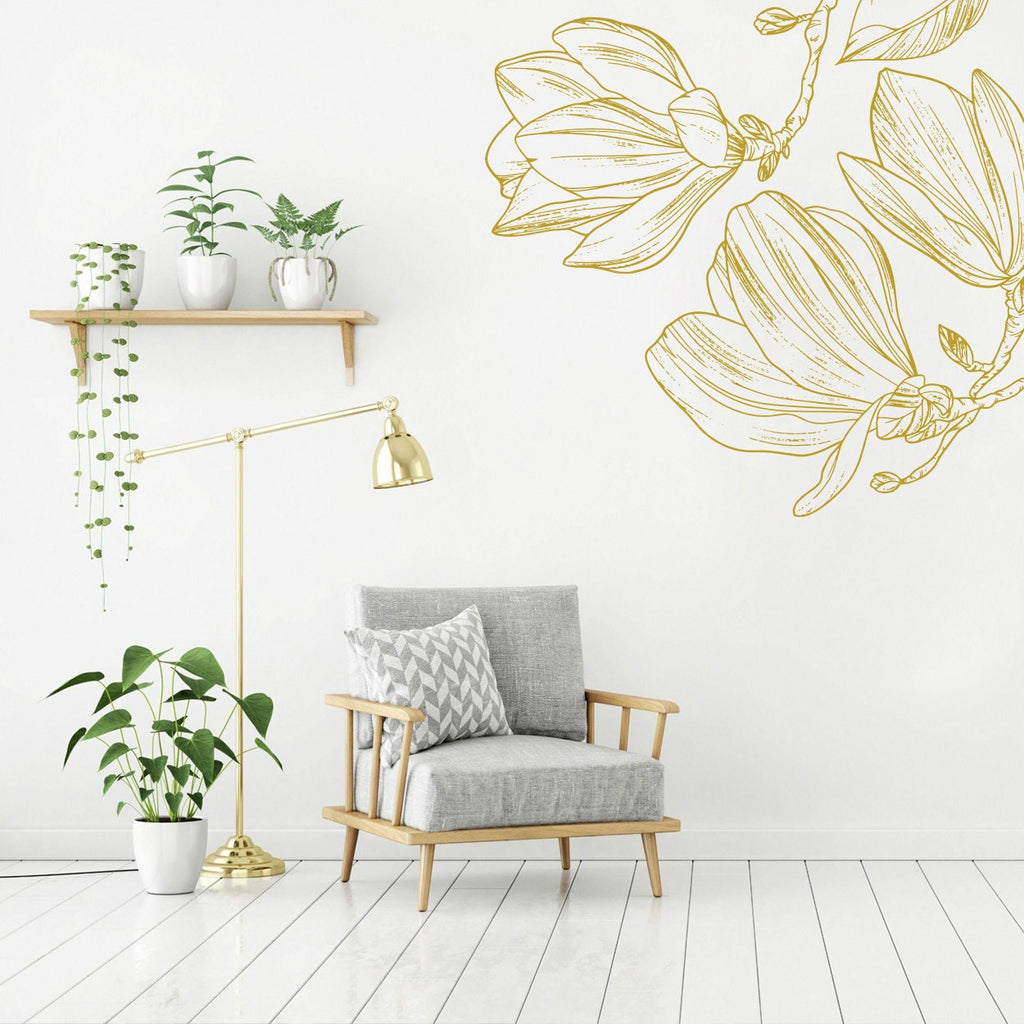 Magnolia Flower Corner Wall Decal: Minimalist Floral Decor