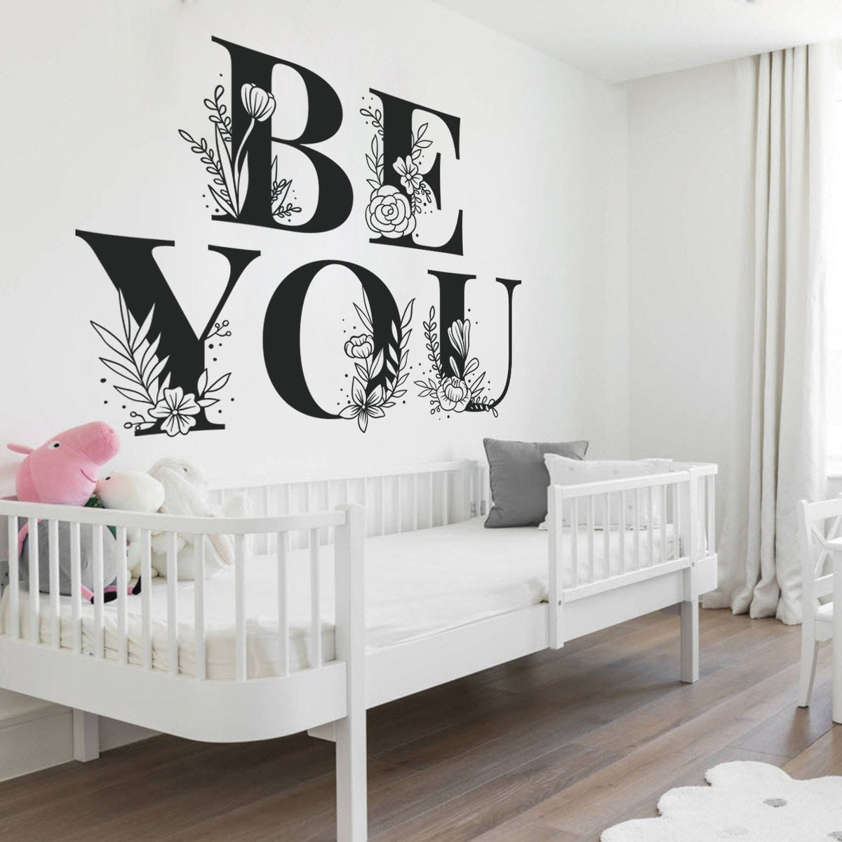 Be You Floral Wall Decal: Minimalist Vinyl Sticker, Calming Botanical Decor