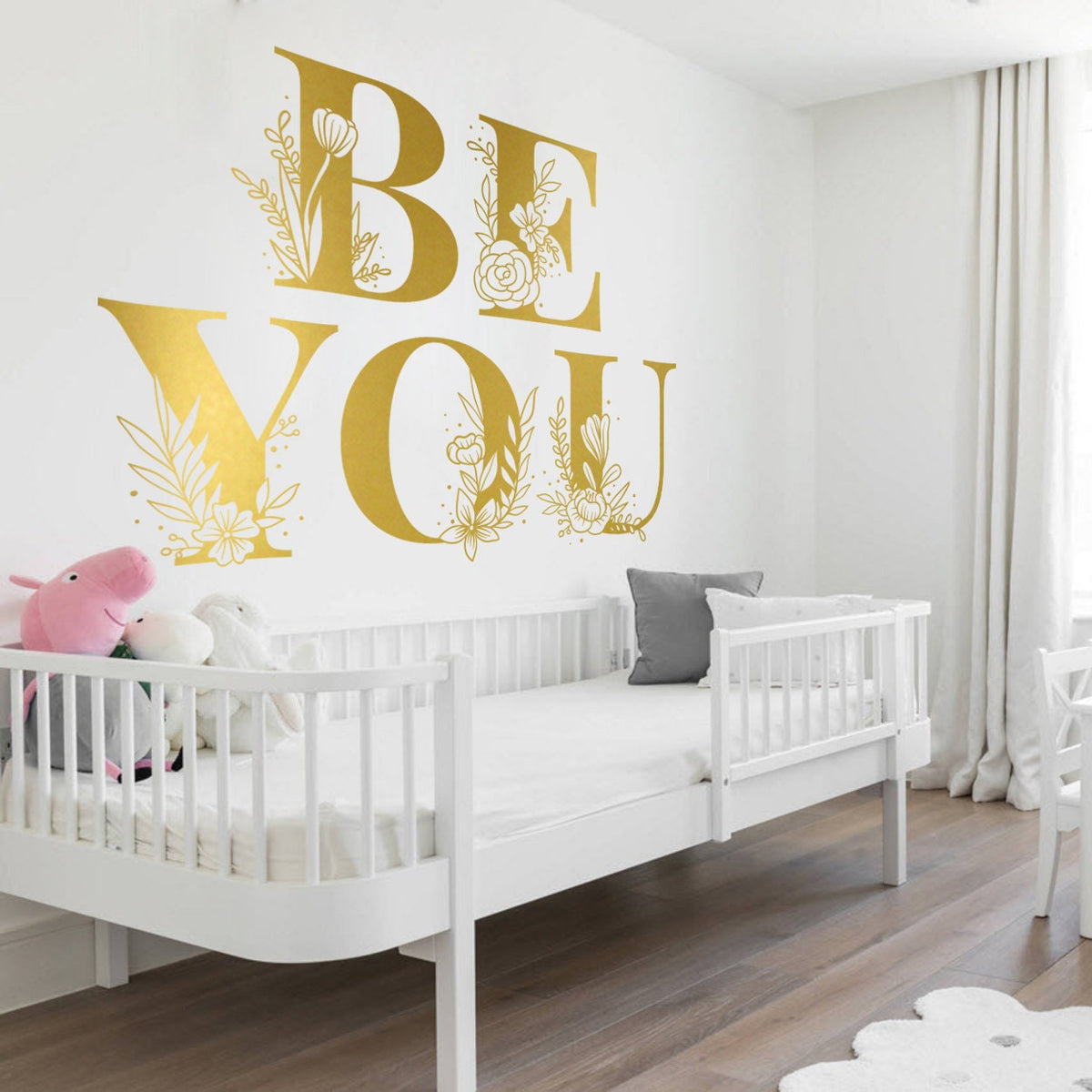 Be You Floral Wall Decal: Minimalist Vinyl Sticker, Calming Botanical Decor