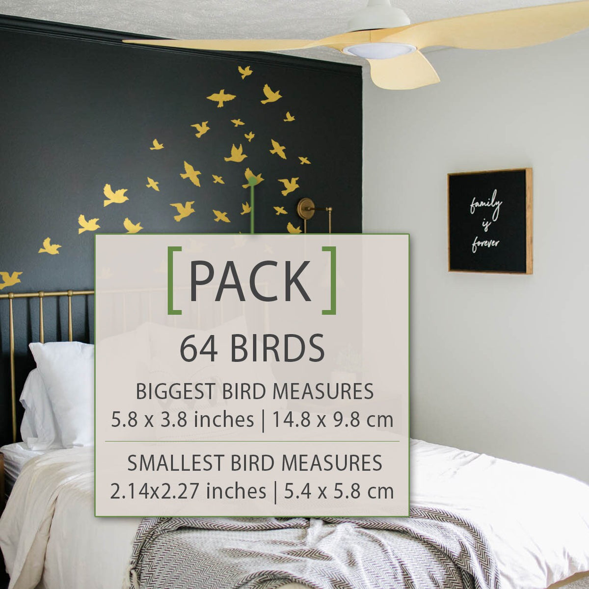 64 Birds Vinyl Wall Decals: Minimalist Boho Home Decor