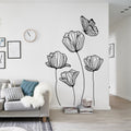Poppies and Butterfly Wall Decal - Minimalist Floral Vinyl Sticker, Nature-Inspired Elegant Home Decor for Living Room, Bedroom, Entryway