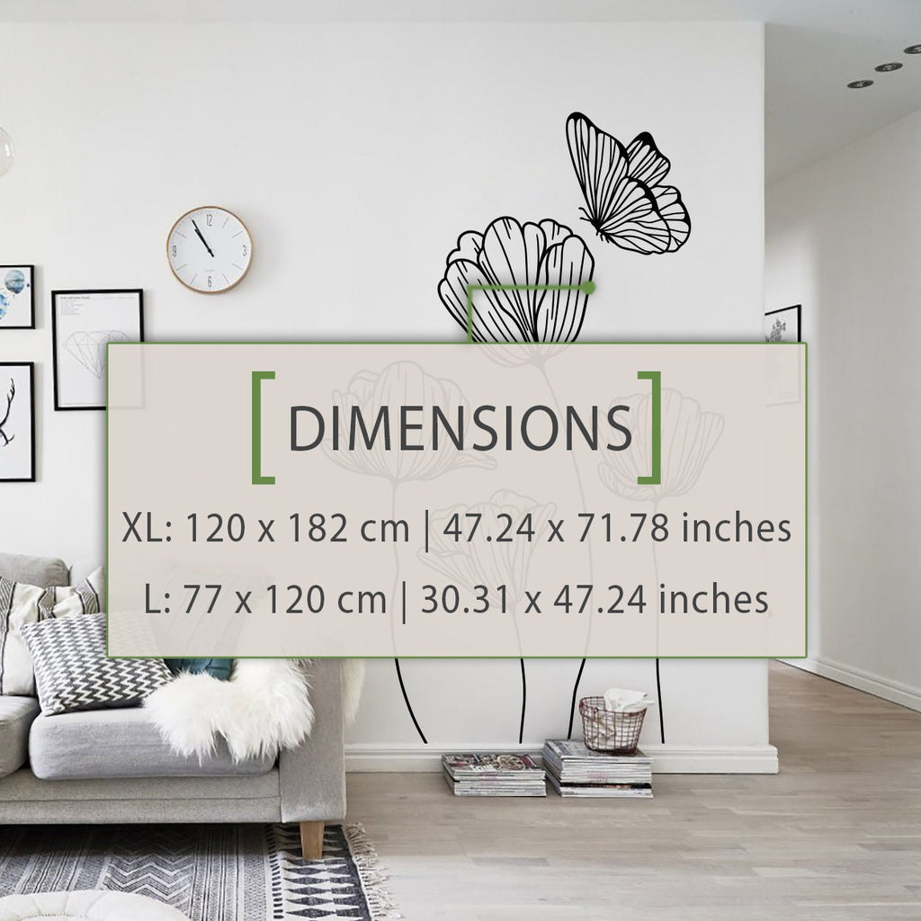 Poppies and Butterfly Wall Decal: Minimalist Floral Vinyl Sticker