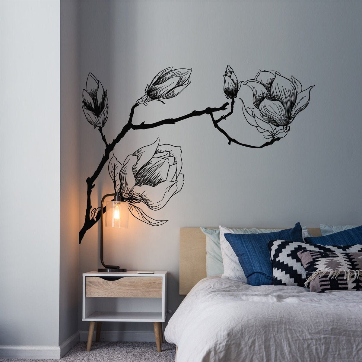 Magnolia Branch Wall Decal: Floral Corner Decor