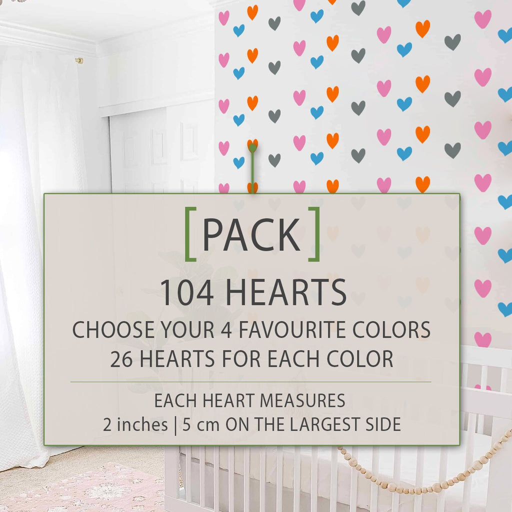 Rainbow Heart Wall Decals: Colorful Nursery Decor, Kids Room (104 Hearts)