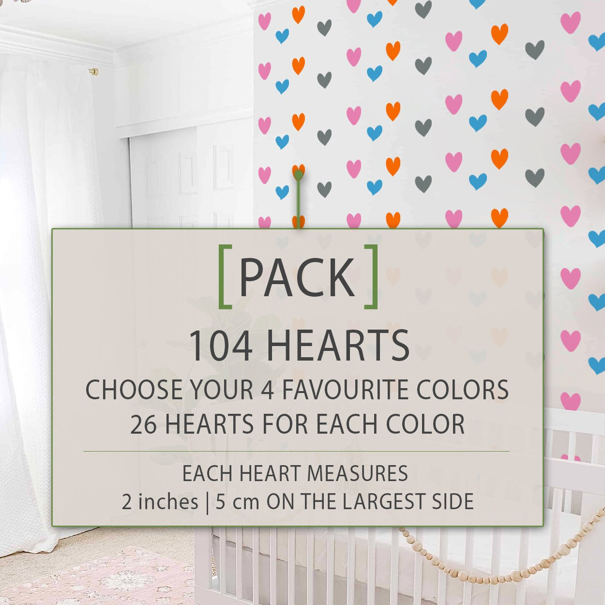 Rainbow Heart Wall Decals: Colorful Nursery Decor, Kids Room (104 Hearts)