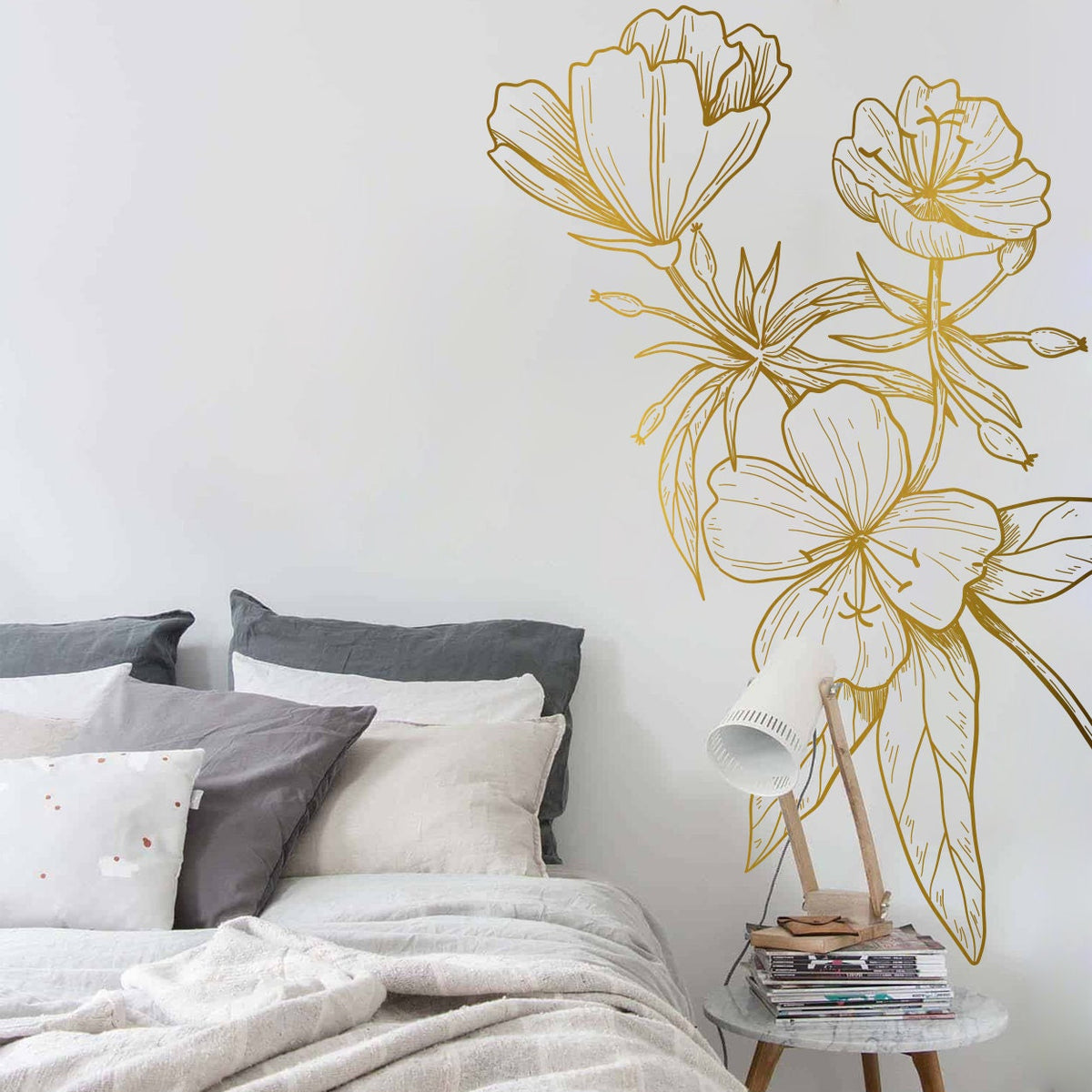 Floral Corner Wall Decal: Minimalist Flower Outline Art