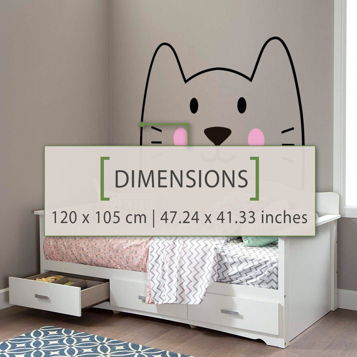 Minimalist Cat Headboard Decal: Nursery Kids Room Removable Wall Art