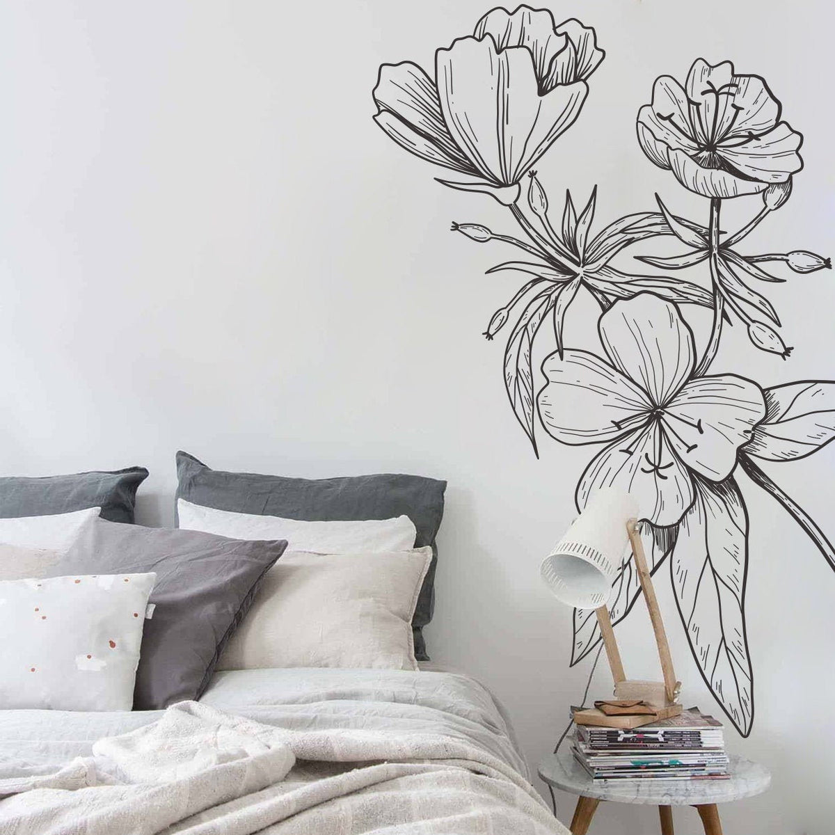 Floral Corner Wall Decal: Minimalist Flower Outline Art