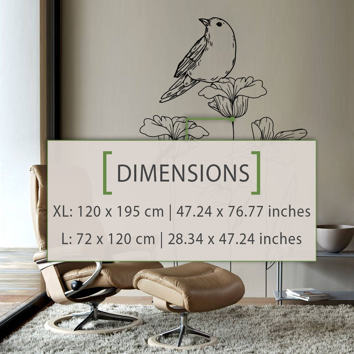Flowers and Bird Wall Decal: Minimalist Home Decor