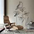 Flowers and Bird Wall Decal: Minimalist Home Decor