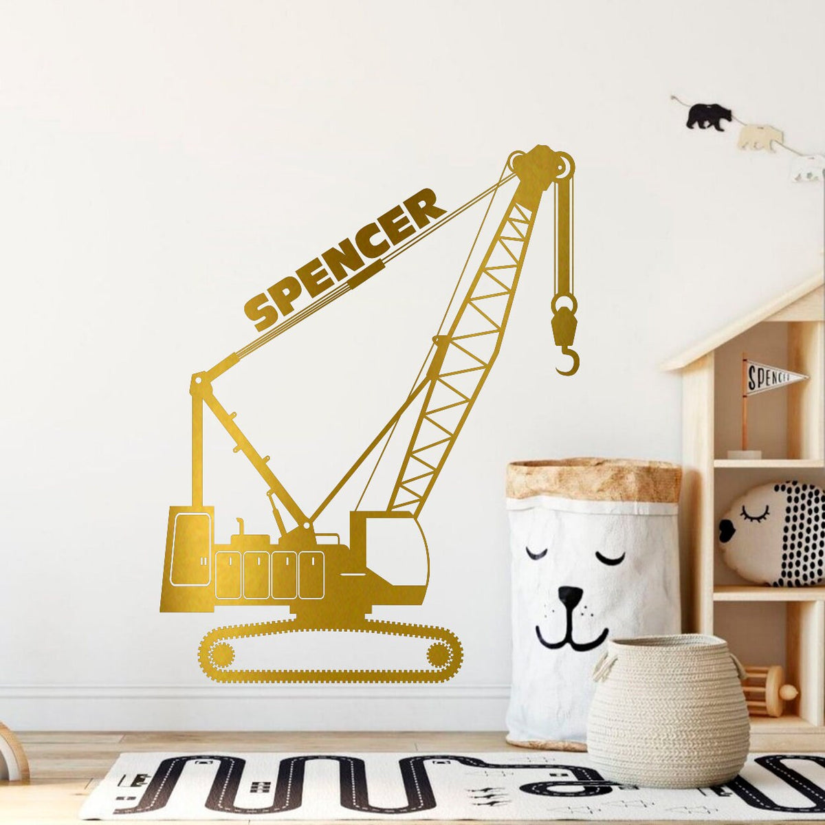 Crane Wall Decal: Custom Name, Construction Nursery Decor