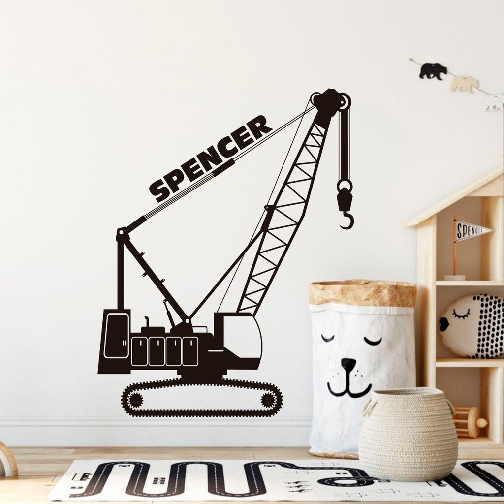 Crane Wall Decal: Custom Name, Construction Nursery Decor