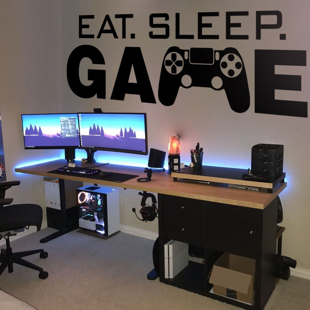 Eat Sleep Game Minimalist Wall Decal, Gamer Room Decor, Vinyl Wall Sticker