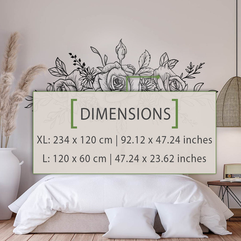 Rose Floral Headboard Wall Decal: Minimalist Nature Decor