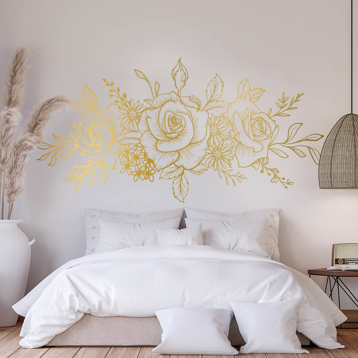 Rose Floral Headboard Wall Decal: Minimalist Nature Decor