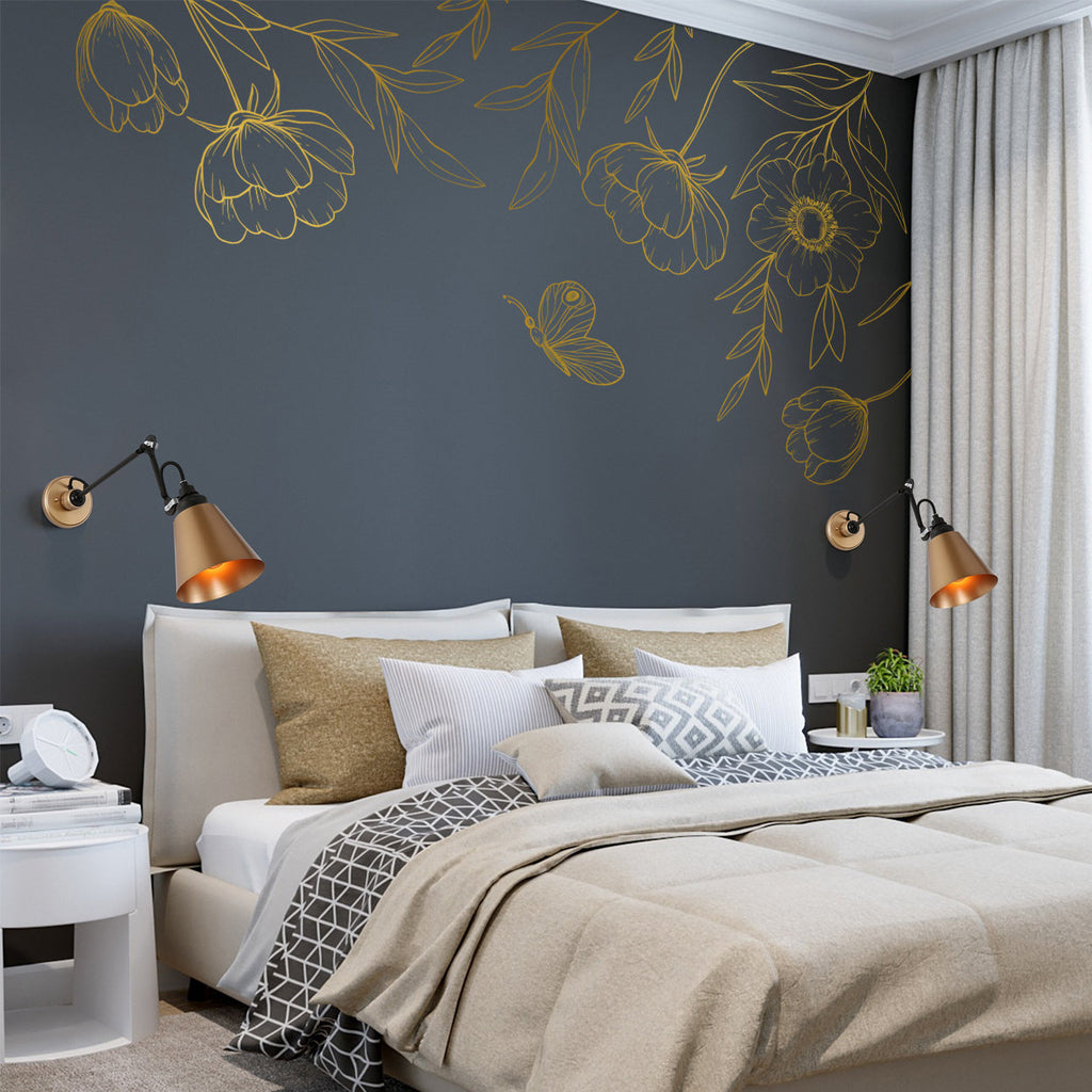 Floral Corner Wall Decal: Botanical Vinyl Flower Art for Bedroom