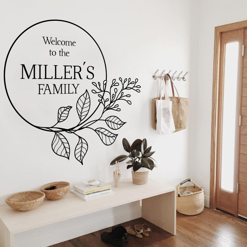 Personalized Family Name Floral Wall Decal - Welcome Home Sign