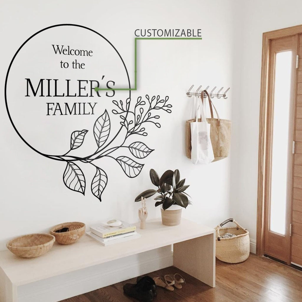 Personalized Family Name Floral Wall Decal - Welcome Home Sign