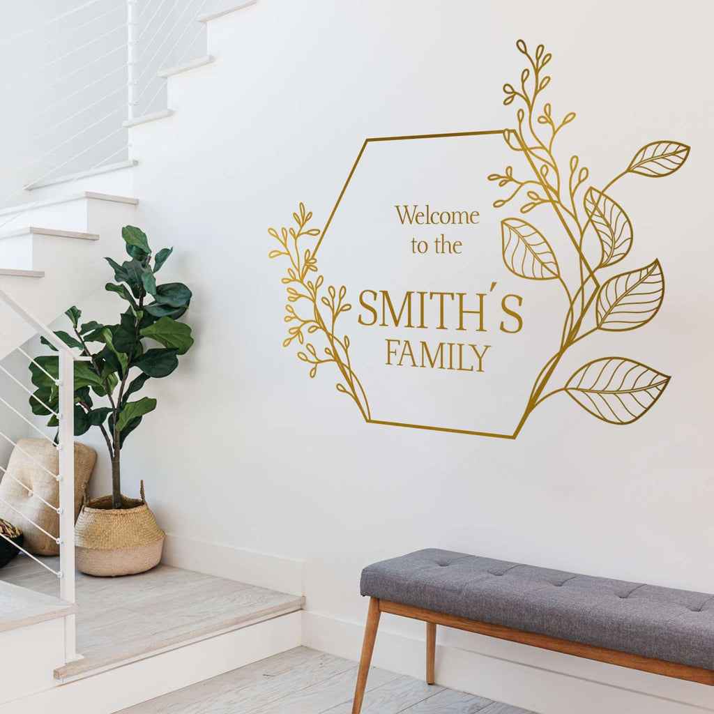 Personalized Family Name Welcome Sign: Floral Vinyl Wall Decal