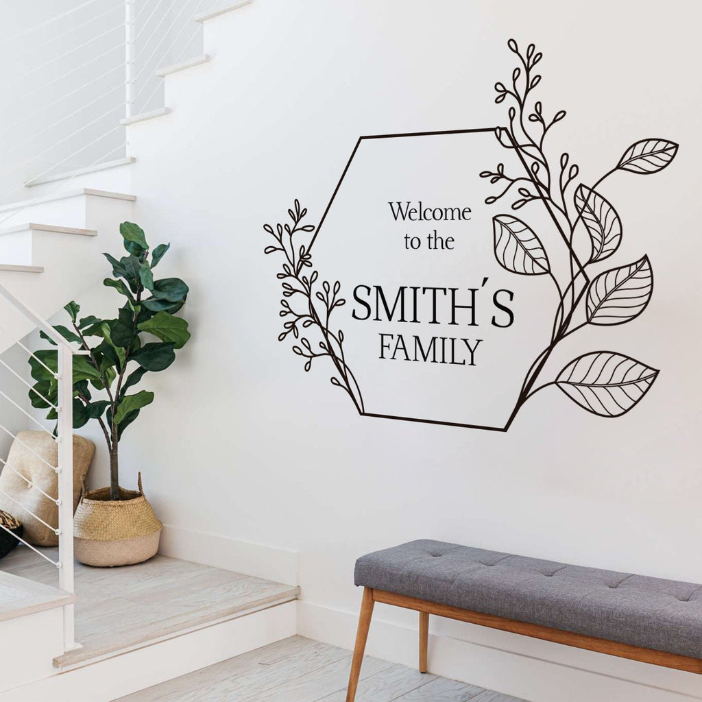 Personalized Family Name Welcome Sign: Floral Vinyl Wall Decal