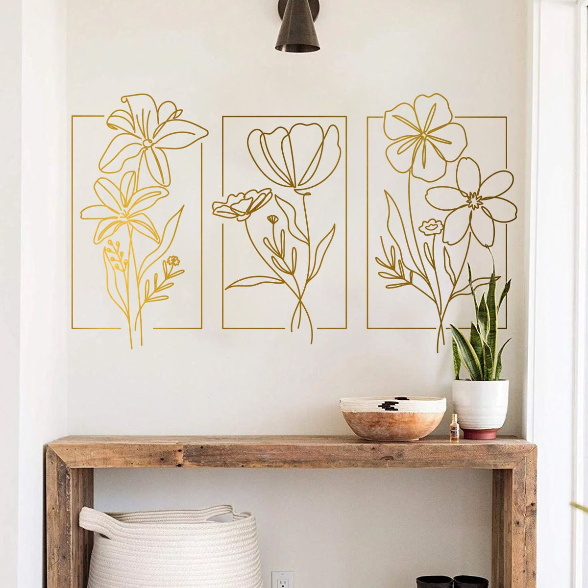 Flowers with Triptych Effect Wall Art Decal for Home Decor