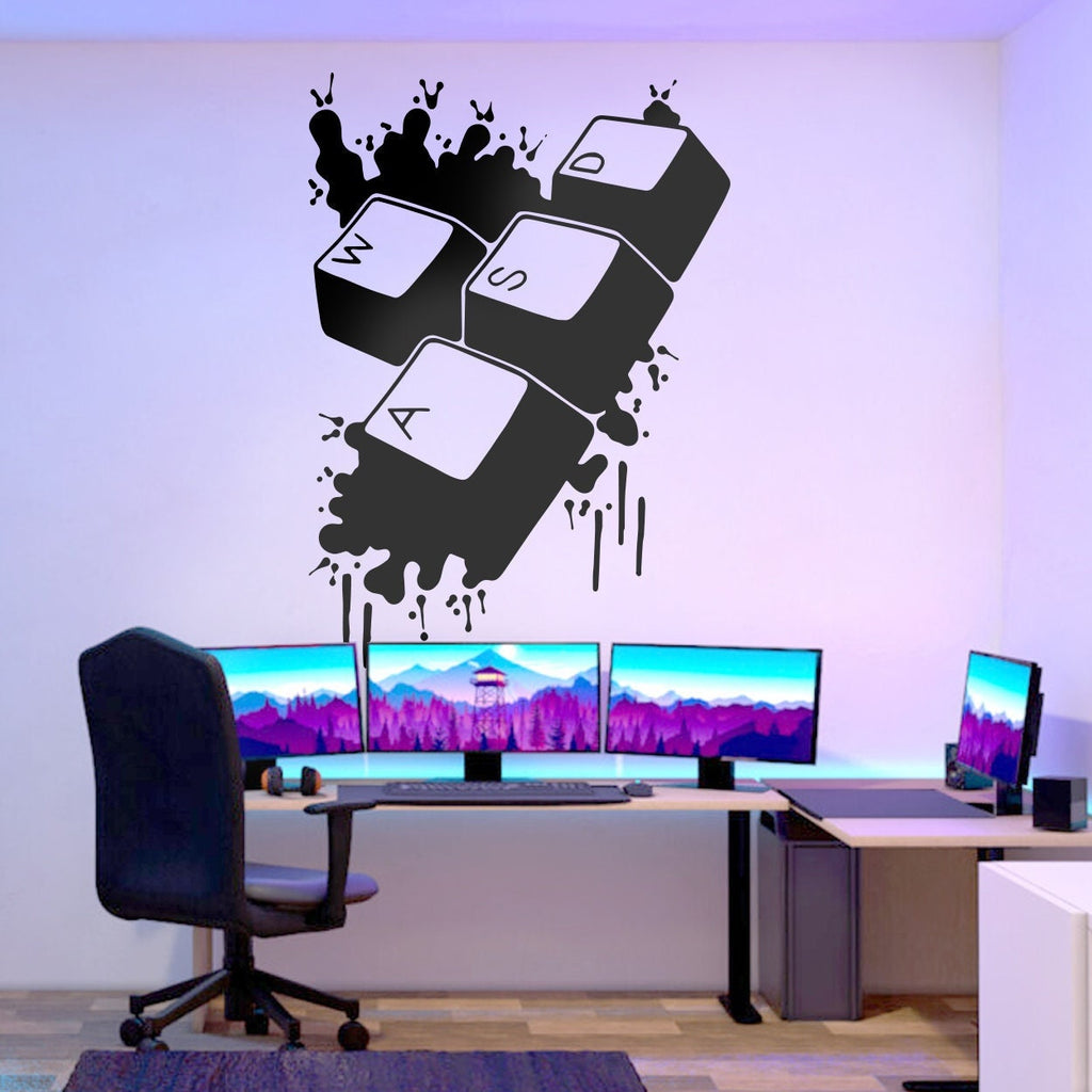 WASD Keys Wall Decal, Gamer Room Decor, Battlestation Vinyl Sticker