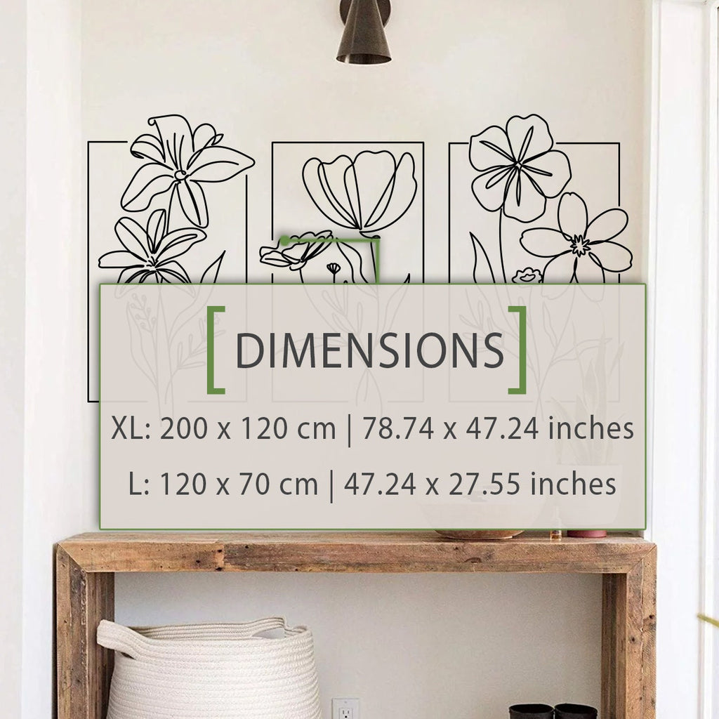 Flowers with Triptych Effect Wall Art Decal for Home Decor