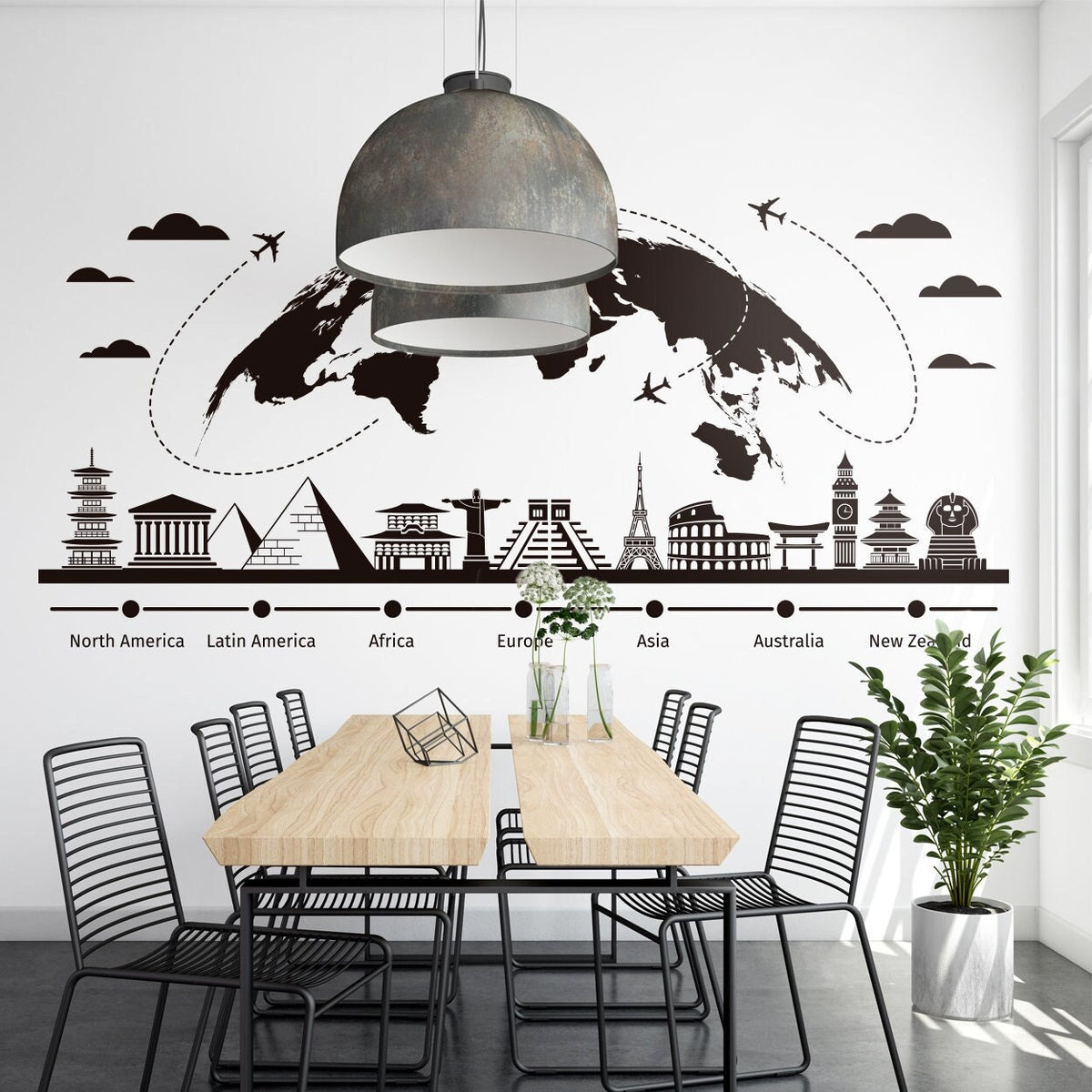 World Map Wall Decal: Travel Landmarks Sticker