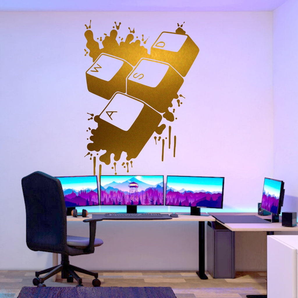 WASD Keys Wall Decal, Gamer Room Decor, Battlestation Vinyl Sticker