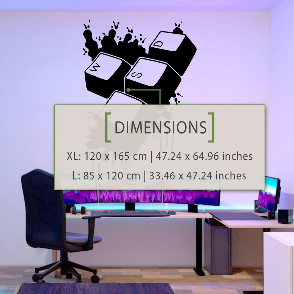 WASD Keys Wall Decal, Gamer Room Decor, Battlestation Vinyl Sticker
