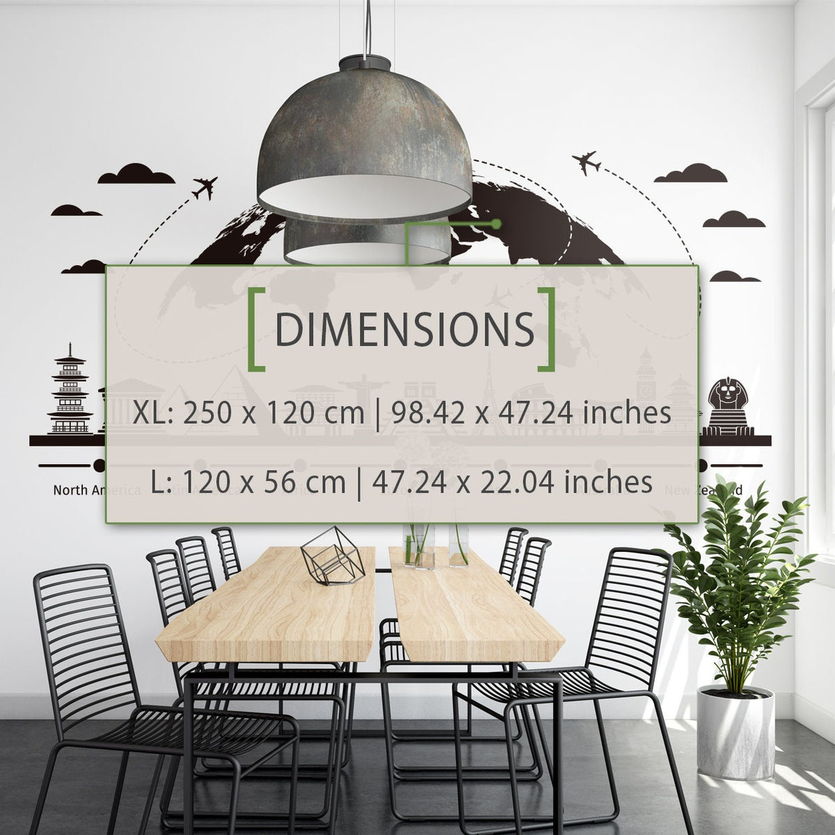 World Map Wall Decal: Travel Landmarks Sticker